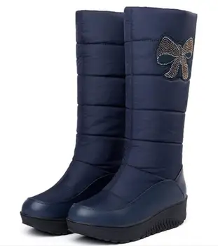 

Sapato Feminino Women Boots Knee High Wedge Shoes Woman Med Heels Winter Down Snow Warm Booties Crystal Decor Chaussure XZ181661