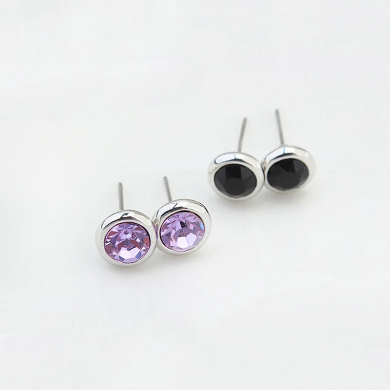 Простые круглые серьги-гвоздики С Оригинальными кристаллами SWAROVSKI Модные Серьги серебряного цвета вечерние ювелирные изделия подарок для женщин