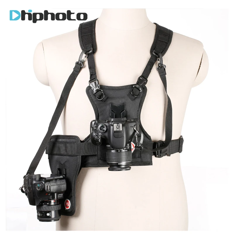 Koop Carrier II Multi Dual 2 Camera Carrying Borst Harnas Systeem Vest Quick Strap met Side Holster voor Canon Nikon Sony pentax DSLR