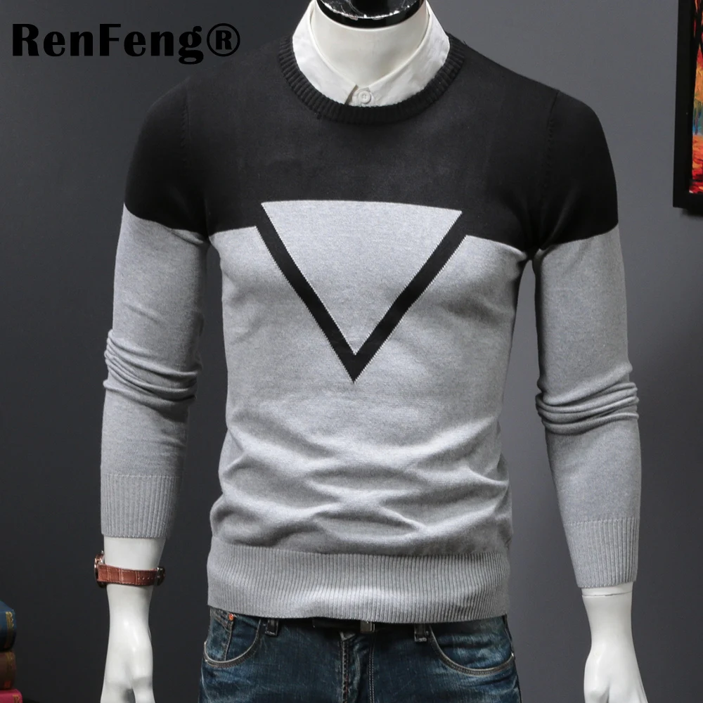 Male Warm thermal underwear Sweater Pullover Fashion Sweater Men Patchwork Black Gray Sweaters Autumn Winter Plus Size Jumper (3)