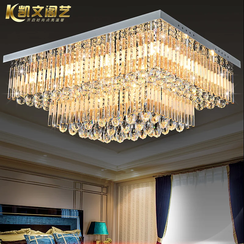 

Double-layer atmospheric rectangular ceiling lamp LED crystal lamp living room lamp bedroom lamp restaurant light modern