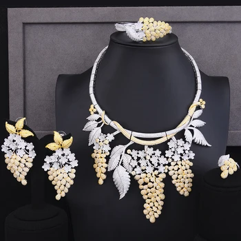 

missvikki Brand Luxury Bridal Wedding Anniversary Flowers Pendant Necklace Bangle Earrings Ring Jewelry Set Ladies Lover Gift