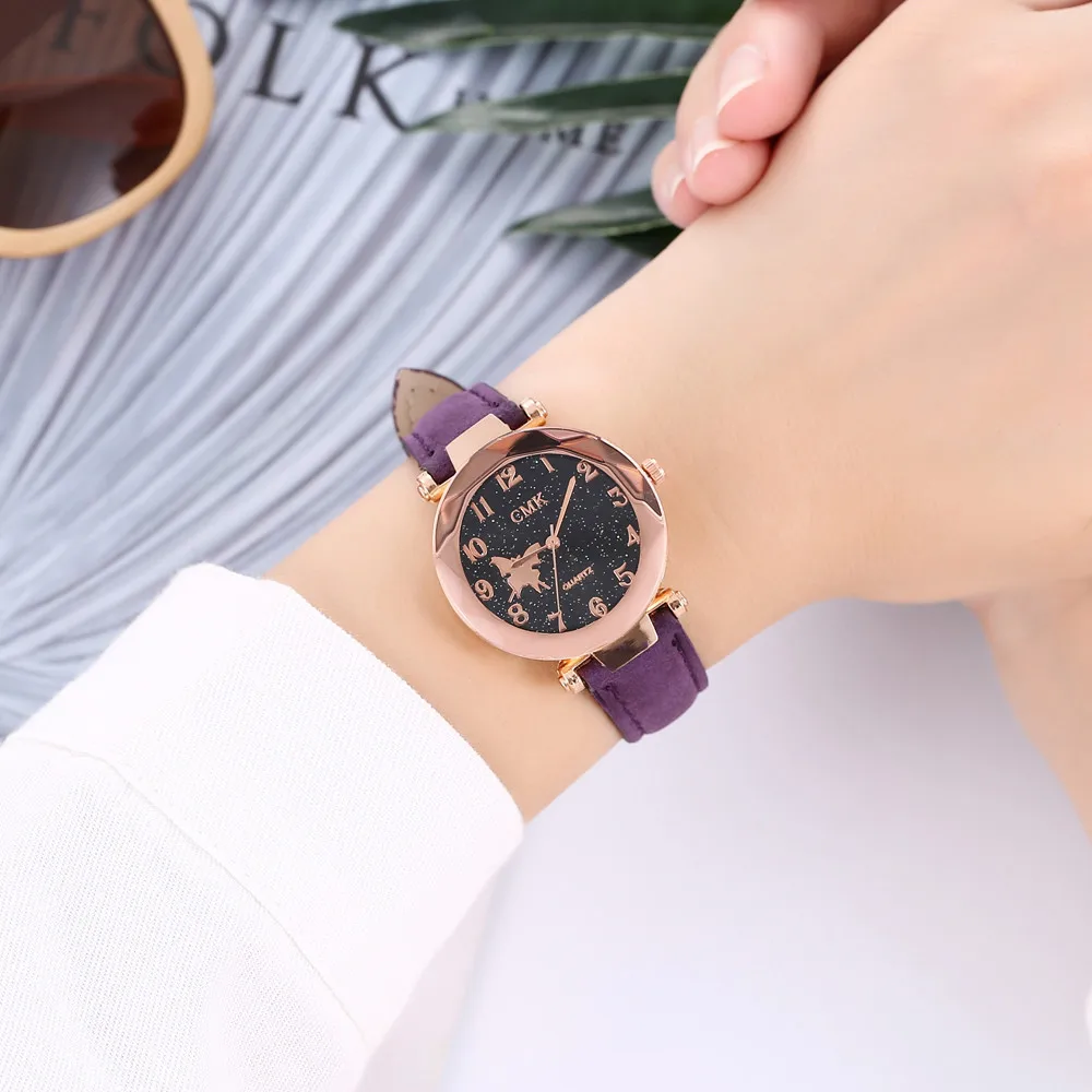 

Fashion Women Romantic Starry Sky & Butterfly Dial Wrist Watches Luxury Leather Dress Clock Relogio Feminino Drop Shipping &Ff