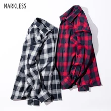 Markless клетчатая рубашка для мужчин Весна фланелевые хлопковые рубашки camisa masculina с длинным рукавом Повседневные мужские рубашки chemise homme