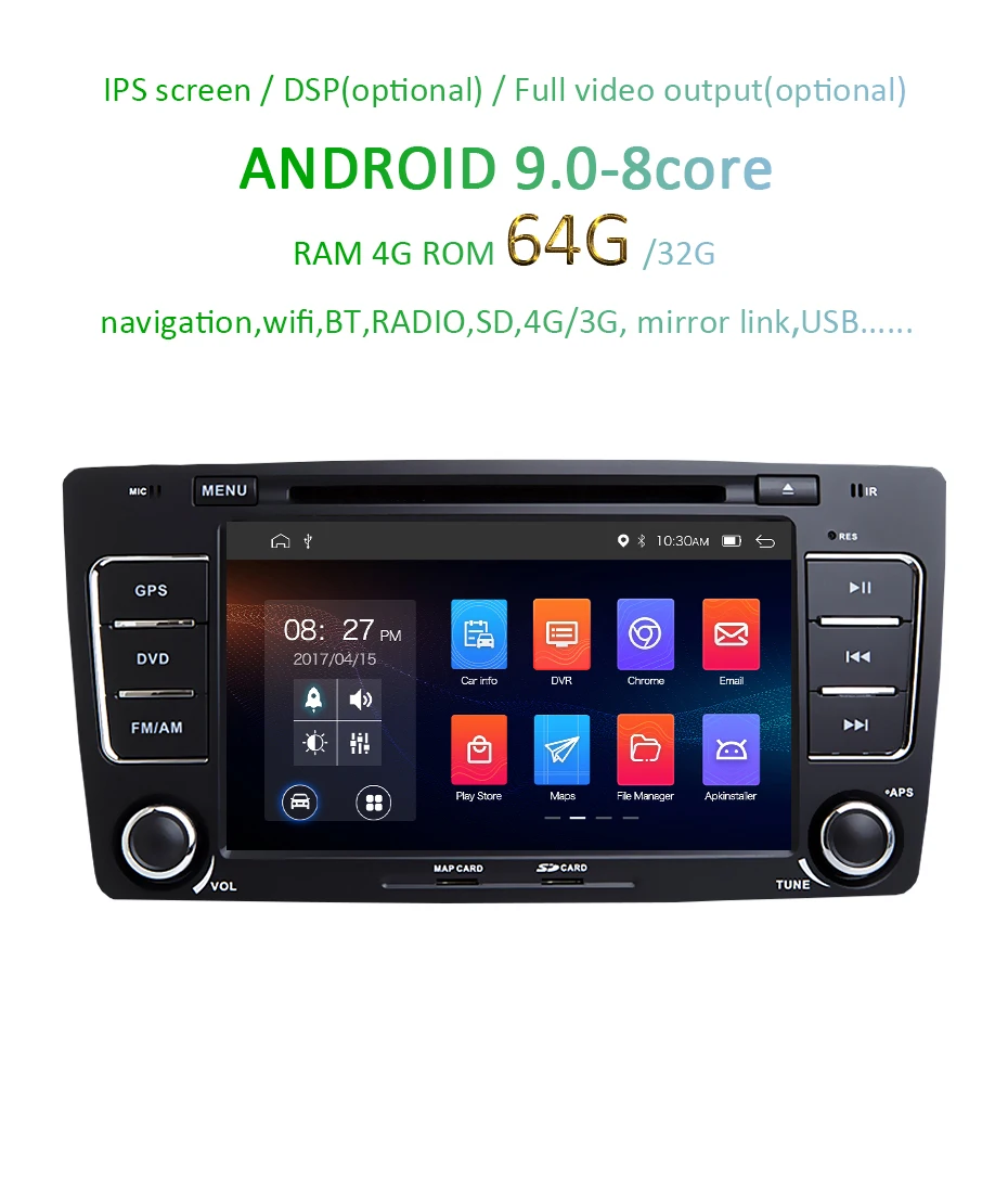 Sale DSP IPS 4G 64G Android 9.0 CAR DVD PLAYER For SKODA Octavia 2009 2010 2011 2012 2013 GPS radio receiver navigation tape recorder 2