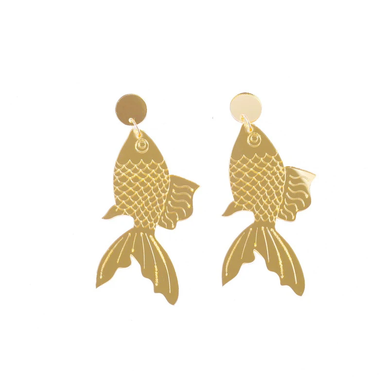 

Lucky99 New Fashion Korean Cute Goldfish Drop Earrings For Women Elegant Gold/Purple Specular Acrylic Earring Jewelry E19093