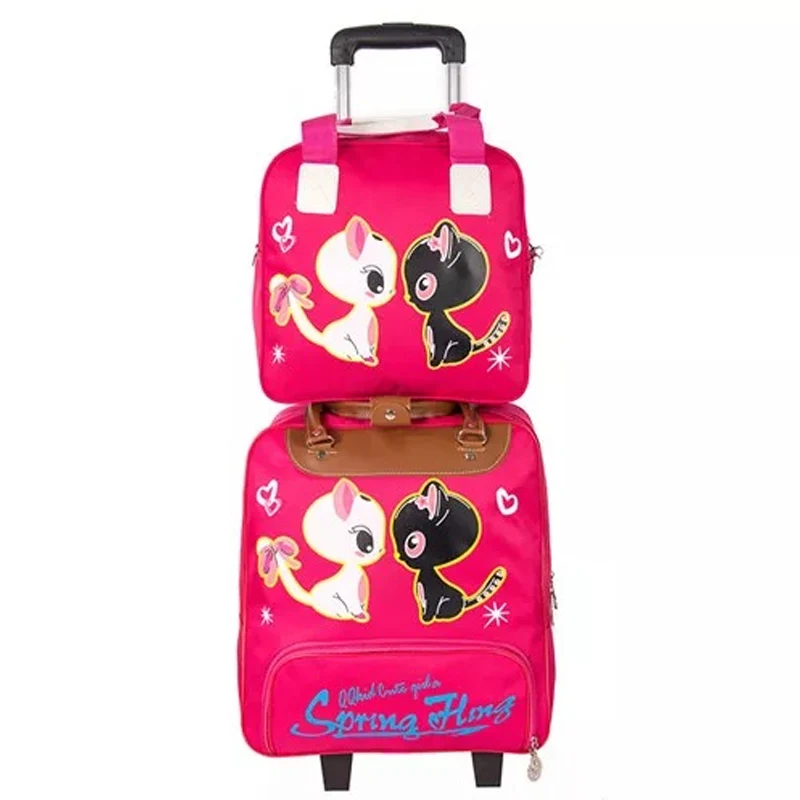 Детский чемодан на колесиках на колесах, тележка чемодан с сумочкой, покупки для девочек, Женская тележка сумка прокатки багажные наборы - Цвет: Directional wheel