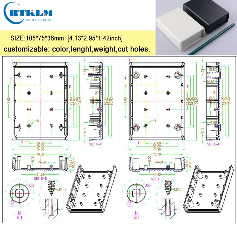 Plastic enclosure custom junction box ABS diy electronic project box Instrument case electrical distribution box 105*75*36mm