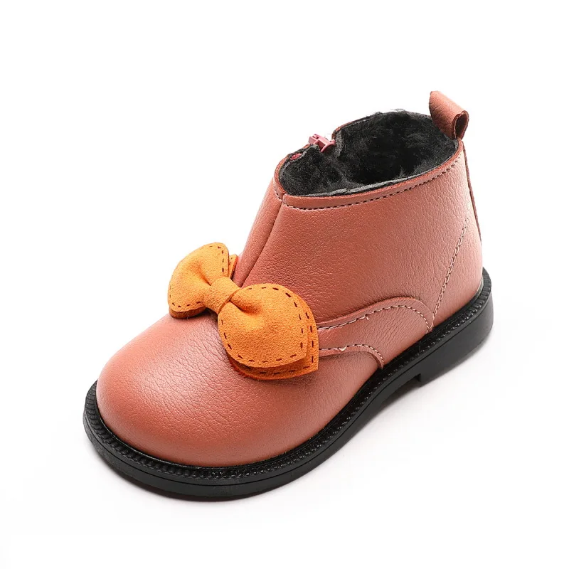Winter Warm Plush Little Girls Children Leather Snow Boots Shoes For Kids Princess Girls Martin Snowboots 1 2 3 4 7 8Year Red