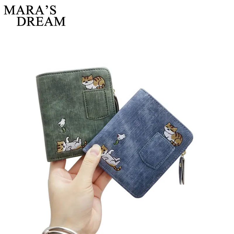 Mara's Dream маленький женский кошелек для монет с милой вышивкой, бумажник с кошками, женские кожаные кошельки на молнии, кошельки, сумки для женщин