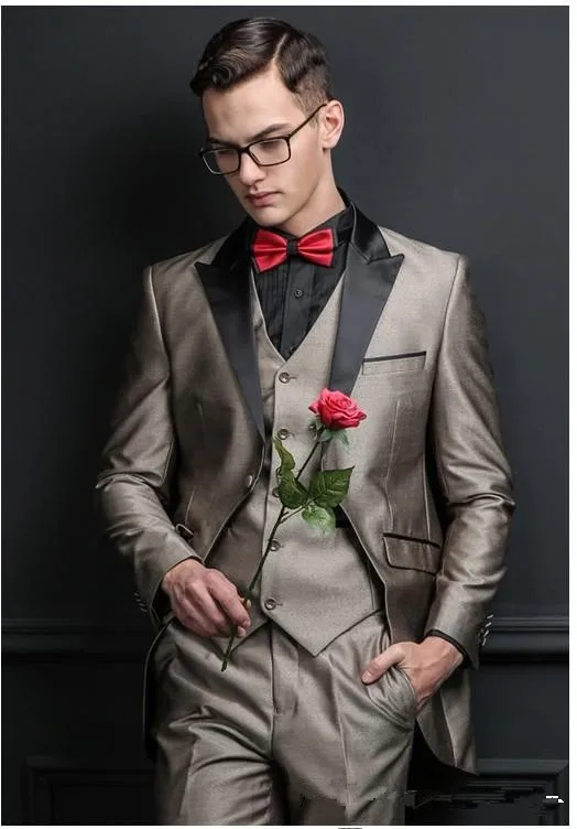 Блестящая Мужская мода slim fit Свадебный Жених одежда для шафера на заказ одна кнопка мужское платье 3 куртка+ брюки+ жилет