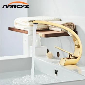 

Basin Faucets Modern Bathroom Mixer Tap Gold Washbasin Faucet Single Handle Single Hole Hot and Cold Waterfall Faucets XT841