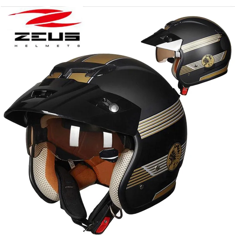 

2018 Winter New ZEUS Harley Style Half Face Motorcycle Helmet ZS-381c Built-in lens Retro Prince Motorbike Helmets made of ABS