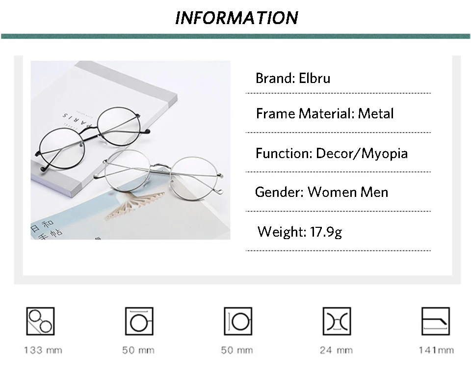 Elbru металлические круглые очки для близорукости, оправа унисекс, очки для близорукости для женщин и мужчин, ретро диоптрий для близорукости-0,5-4,0