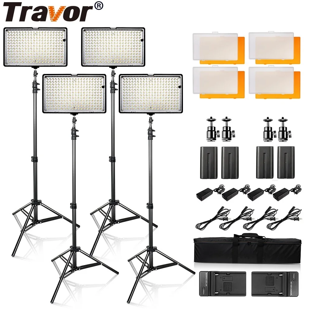 

Travor TL-240 4 set Video Light With Tripod Dimmable 5600k Studio Photo Lamp LED Photography Lighting for Wedding News Interview