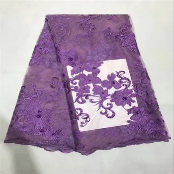 

2018 Latest Africa french lace embroidery tulle lace fabric with beads Nigerian lace fabrics for sale for wedding dress lace -L5