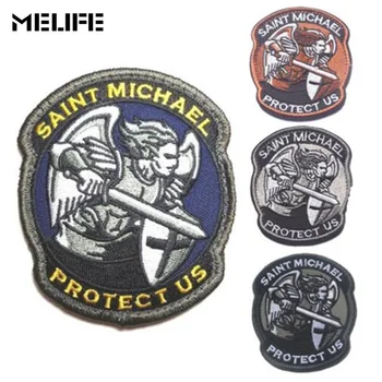 

Hunting accessories Saint Michael Protect Us Patches Military Embroidered Badge Applique Army Armband Patch For Clothes bags cup