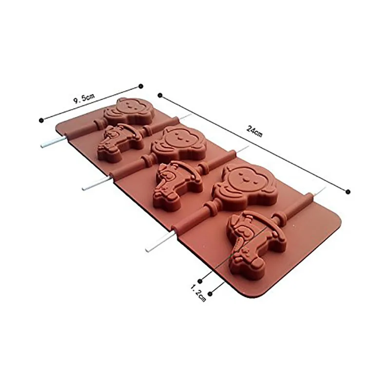6 отверстий леденец плесень с 6 палочками обезьяна троянская лошадь форма силиконовая помадка формы конфеты бар шоколадный торт украшения формы