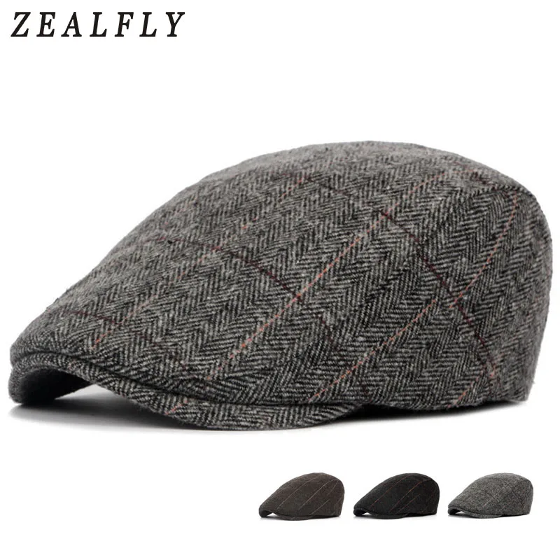 

Herringbone Berets Caps For Men Casual Peaked Cap Berets British Retro Flat Ivy Cap Adjustable Tweed Gatsby Bone