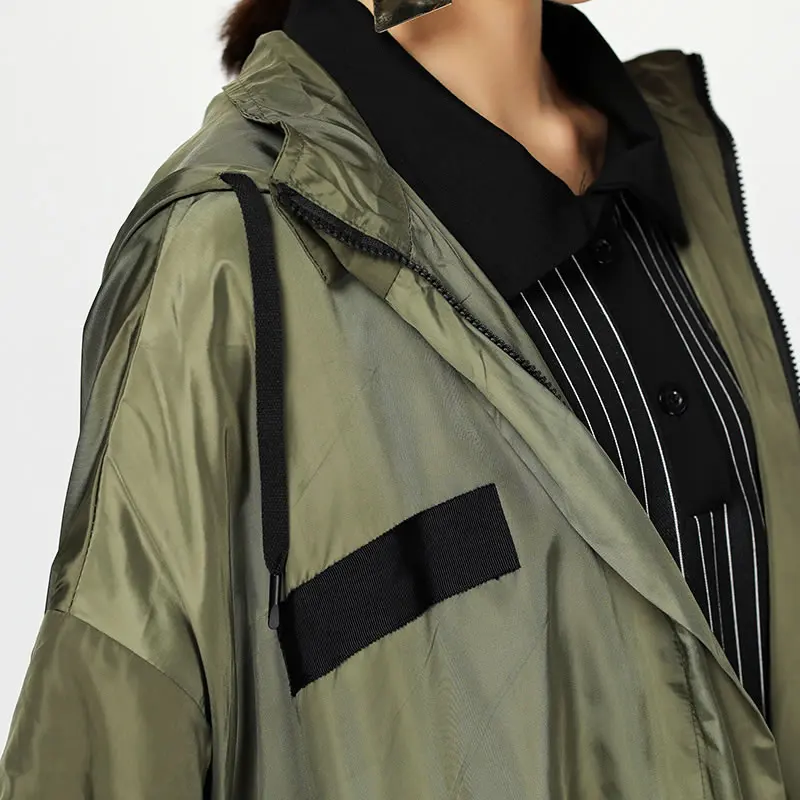 line Femelle Femmes Mode Tranchée Pleine Nouvelles Black Patchwork Col Longue xitao Manches green Zll1375 Corée Zll1375 A Casual 2018 Manteau La Capuche À Automne Z0nqw