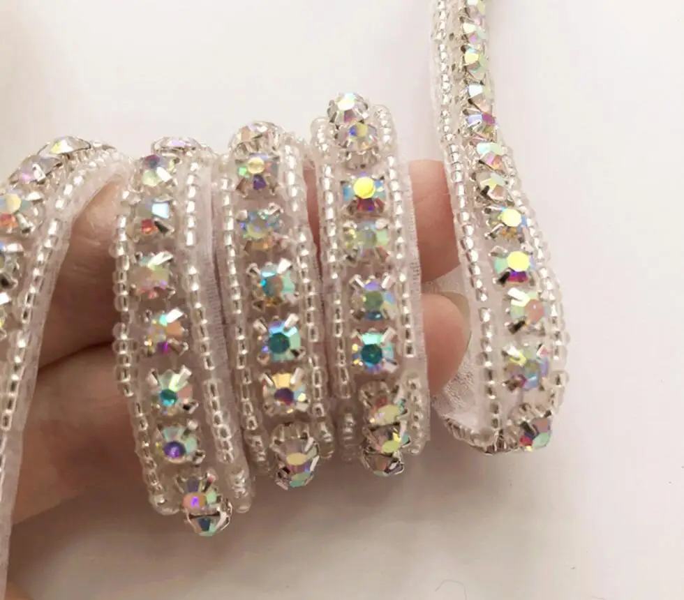 1 Yard Sew-on/Self-Adhesive/Hot fix AB Rhinestones Lace Flatback Ribbon Chain Trim For Belt Wedding Dress Shoes Sewing Craft Diy | Дом и сад