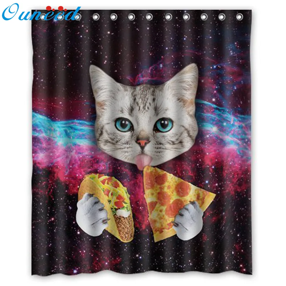 

Ouneed Shower Curtains Greedy cat Printing Bath/Toilet Curtain with 12 Hooks Flowers Waterproof Bathroom Shower Curtain 2019 HOT