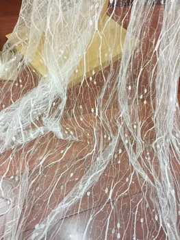 

5 Yards /lot Stripe Tulle Lace Fabric , Clear Sequin Bridal Veil Wedding Bodice Lining fabric in wholesale price 140cm wide