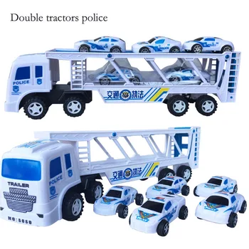 

New Inertia tractors car double tractors police children's toy car small truck with 5 small police cars toys SZJUYI