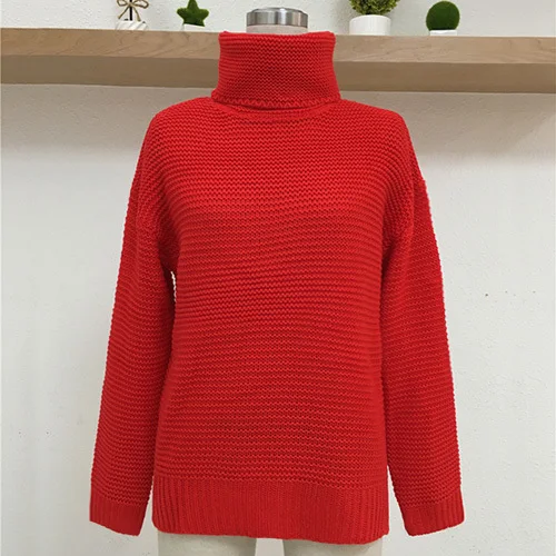 Женский джемпер, свитер с высоким воротом, пуловер, джемпер, теплый рождественский плотный свитер, толстый зимний вязаный свитер большого размера - Цвет: Red