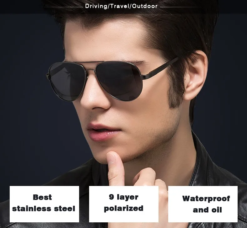 Kateluo Для мужчин солнцезащитные очки Классические солнцезащитные очки Нержавеющая сталь с поляризованными линзами солнцезащитные очки Аксессуары для Для мужчин 1129