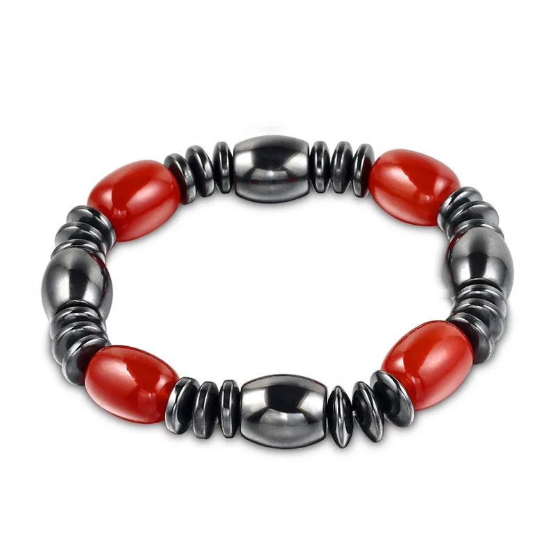 Простой черный геометрический форма камня магнитный браслет для здоровья Магнитный гематит стрейч браслет чакра для мужчин женщин Jewelr - Окраска металла: K