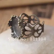 15 мм античная бронза Медь корона цветок пустой Кепки лоток База палец Кольца настройки DIY ООС ювелирных изделий