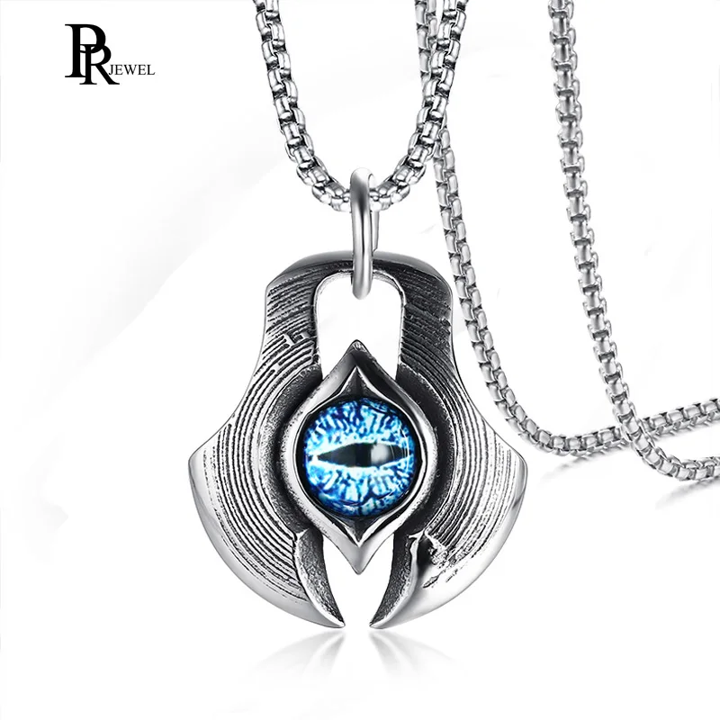 

Stainless Steel Protection Evil Blue Eye Axe Dog Tag Pendant Necklace for Men with 24 inches Free Chain