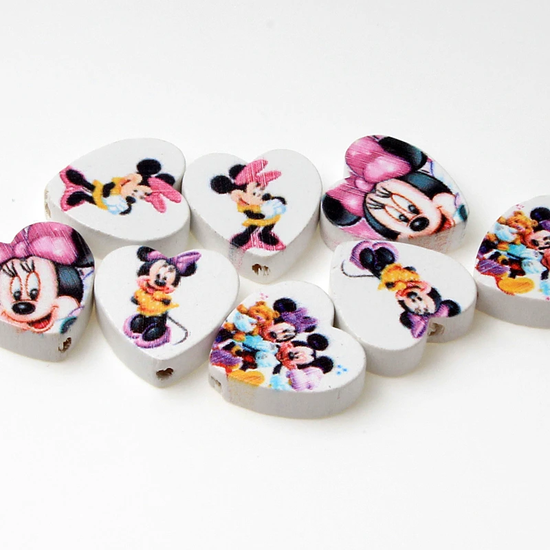 

20mm 30pcs Natural Heart Shape Mixed Cartoon Mouse Wood Spacer Beads For Jewelry Making Kids Craft DIY Baby Toys