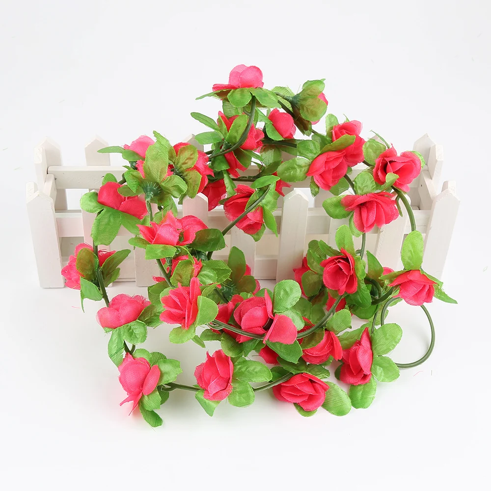 Хит 230 см искусственные розы из шелка искусственные цветы Домашнее Свадебное Украшение подвесное гирлянда сушеные цветы поддельные листья вечерние принадлежности - Цвет: Бургундия
