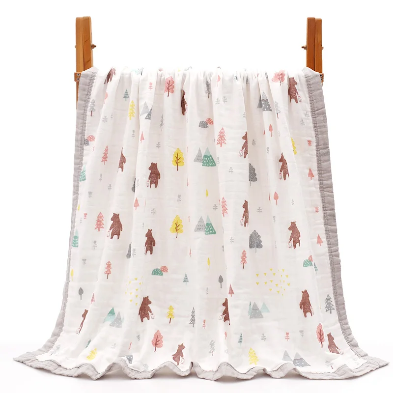 Детское одеяло, постельные принадлежности для новорожденных, муслиновое хлопковое Пеленальное Одеяло, 3 слоя, утолщенное газовое одеяло