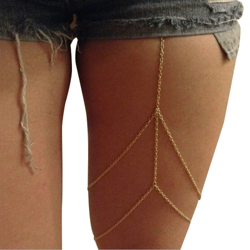 Women Fashion Summer Jewelry Multi layer Tassel Leg Chain Sexy Body