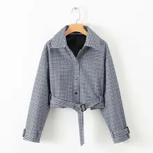 Модные женские европейский и американский стиль моды XD75-1546 пояса зерна выступает в роли короткое пальто лацканы