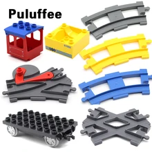 Carriage Trailer Vehicle Set Car Bricks Rail Big Particles Building Blocks Track Accessory DIY Toys Compatible with Duplo Gifts