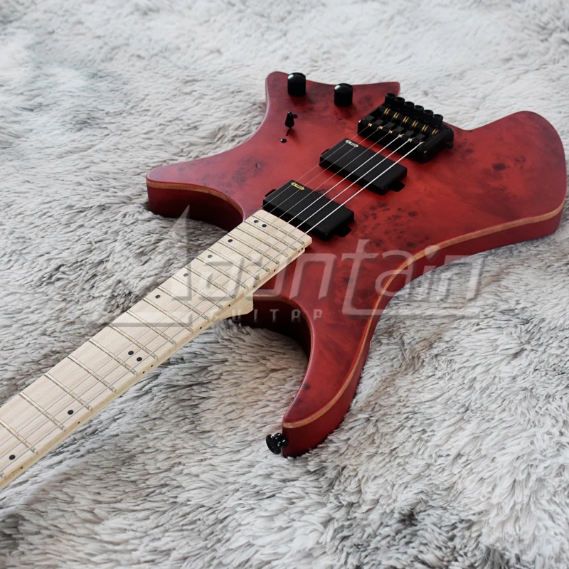 Безголовая гитара 6 струнная безголовая электрогитара burl top красное дерево клен Шея отделка