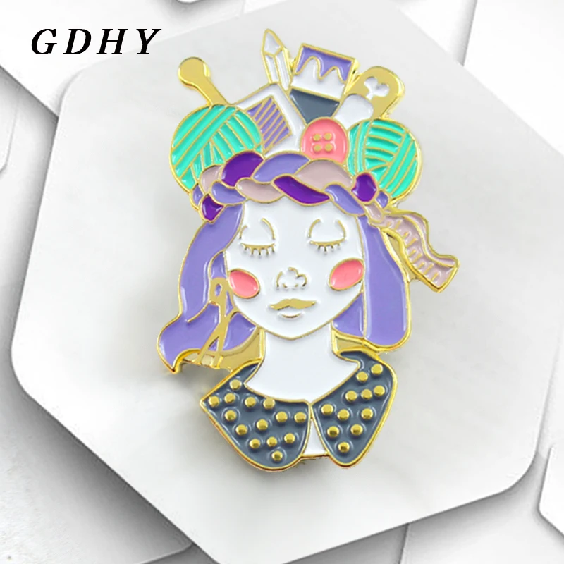 GDHY Craft Queen красивая девушка жесткая эмалированная брошь кнопка веселые блестящие