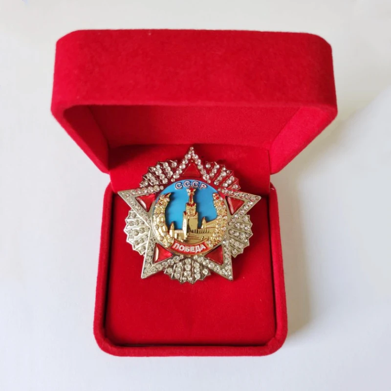 

WW2 Large Soviet Victory Honor Medal WWII USSR Russian Bagde CCCP Award Order Victory Pins Inlay Diamond Enamel Medal Gifts