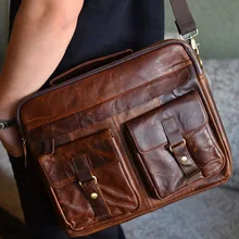 DALFR Bolsos de piel de Vaca Cuero Genuino de Los Hombres Bolsos de Hombro de 16/18 Pulgadas Estilo Vintage Bolsas de Mensajero para Los Hombres de Cuero de Caballo Loco