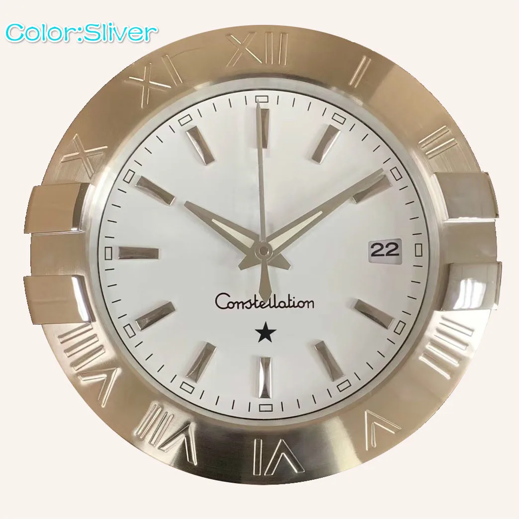 

Sliver Color Metal Watch Shape Wall Clock Modern Design with Silent Mechanism and date
