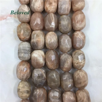 

Natural Faceted Flash Sunstone Nugget Loose Beads, Big Barrel Moonstone Gems Strand Beads For Jewelry Making, BG18089