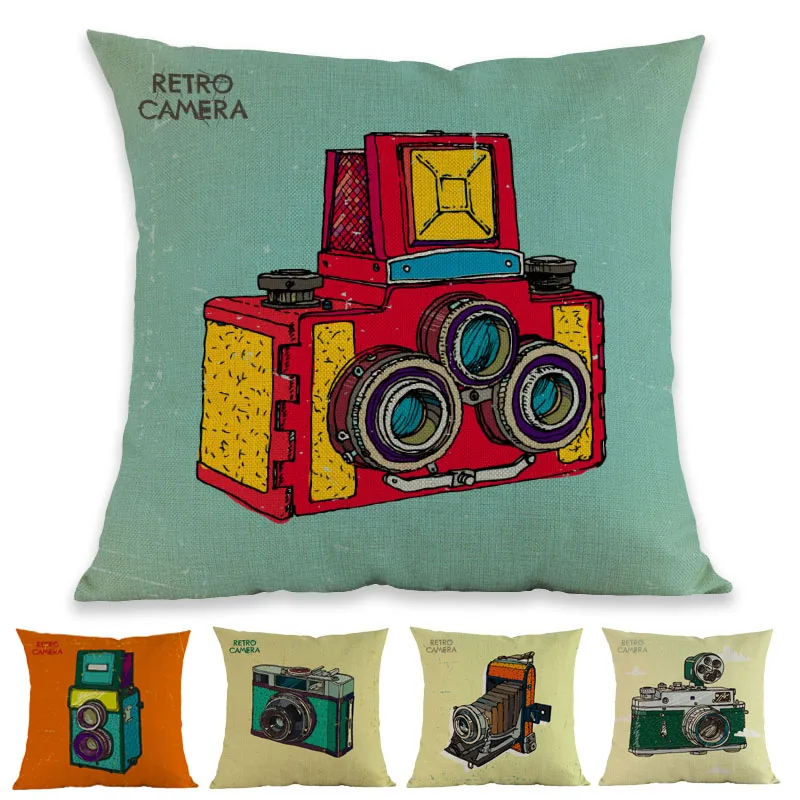 Retro Style Old-fashioned Camera Pillow Case Nostalgic Antique Shop Collector Home Sofa Decoration Cushion Cover Retro Style Old-fashioned Camera Pillow Case Nostalgic Antique Shop Collector Home Sofa Decoration Cushion Cover