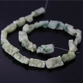 

Approx20Pcs/Strand Green AB Titanium Natural Quartz Drusy Geode Rectangle Slab Pendant Beads,Raw Druzy Rough Slice Nuggets