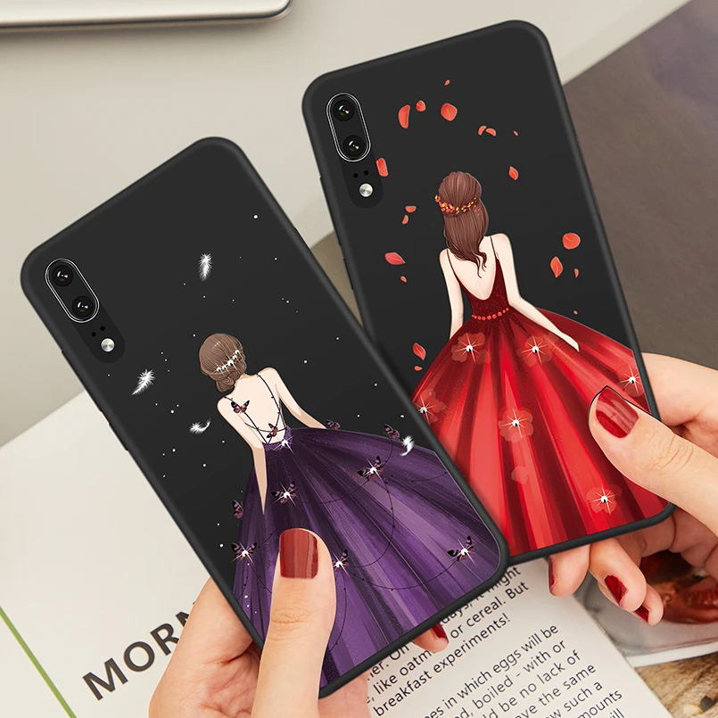 Роскошный силиконовый чехол ASINA для Huawei P20 красивый с объемным рельефным платьем