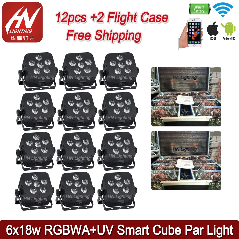 12 шт. smart dj par 6 led * 18 Вт 6в1 RGBWAUV батарея dmx беспроводной wifi uplighting свадьбы | Лампы и