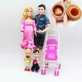 

5 People Family Doll Suits Mom/ Dad/ Son Baby/ Kelly/Carriage Girls Toys Fashion Pregnant Doll Kid Toys